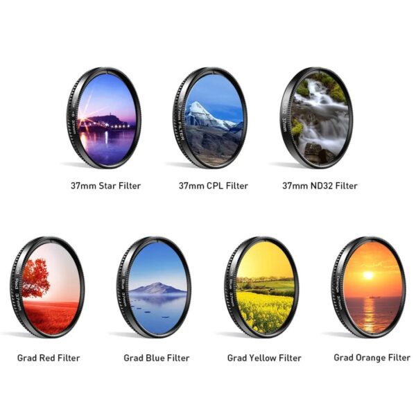 Apexel 37mm Filter Kit – Grad Red/Blue/Yellow/Orange/ND32/Star Filter ...